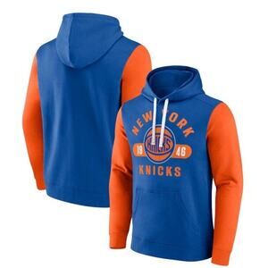 New York Knicks Fanatics Attack Colorblock Pullover Hoodie - Blue/Orange Medium